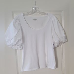 Old Navy Fitted Short Puff Sleeve Knit Tee Calla Lily White Size L New with Tags